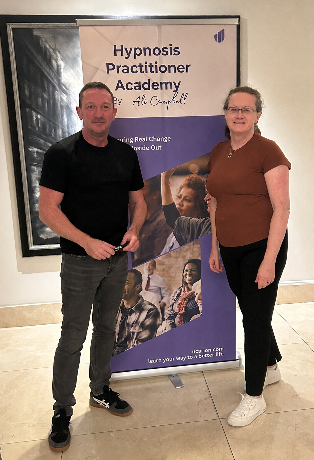 Carole Anne Cowper with Ali Campbell at the Trainers Training